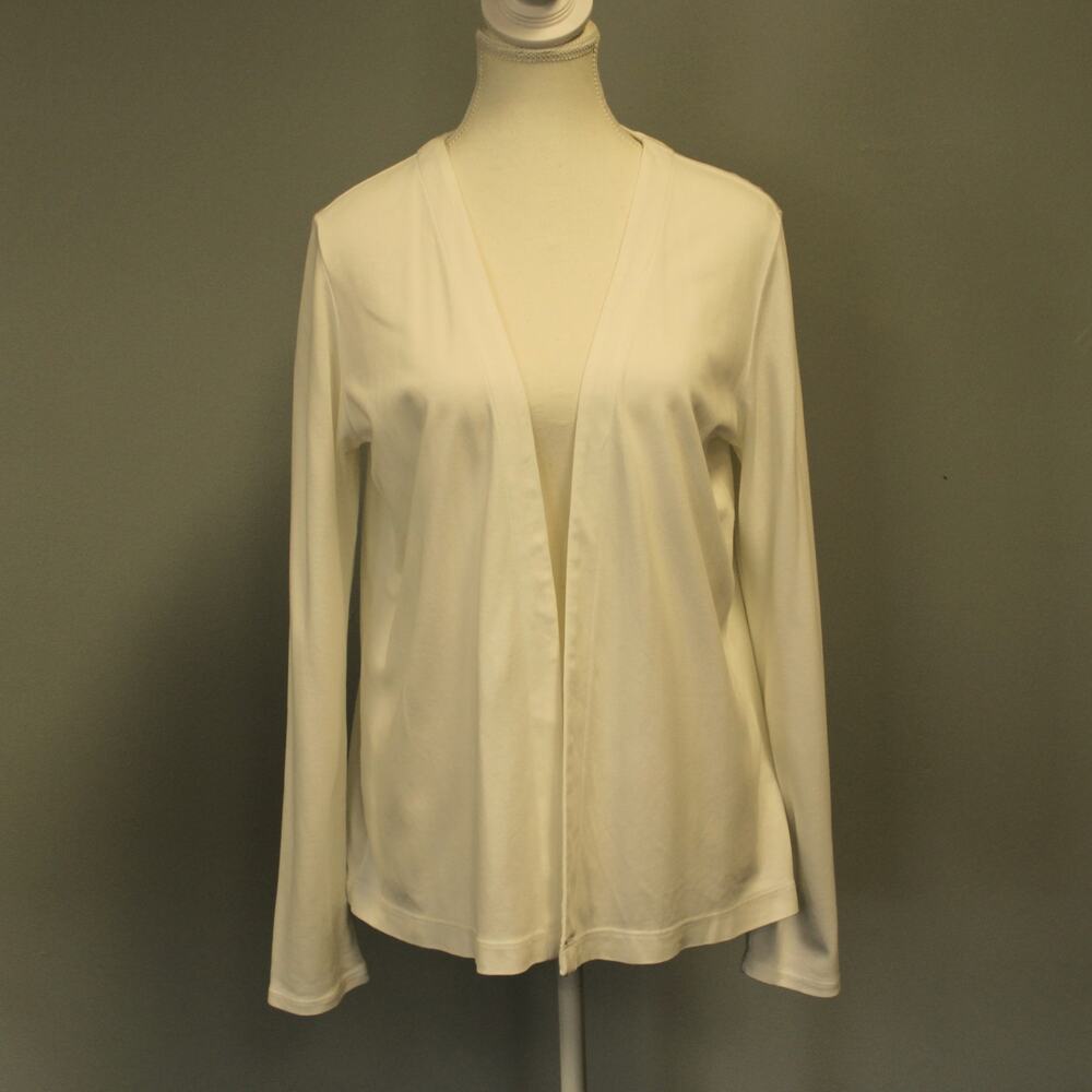 New Orleans Women Knitwear 100% Pima Cotton White Open Cardigan Excellent Size 1